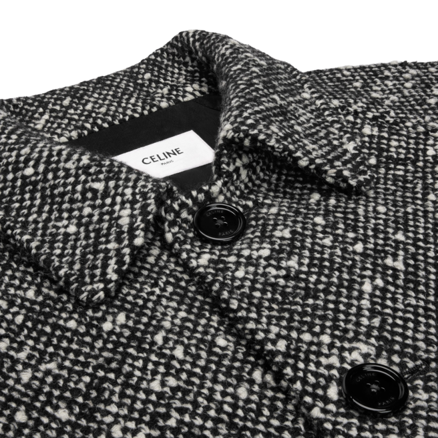 Manteau long droit CELINE Mac Camden tweed laine noir blanc