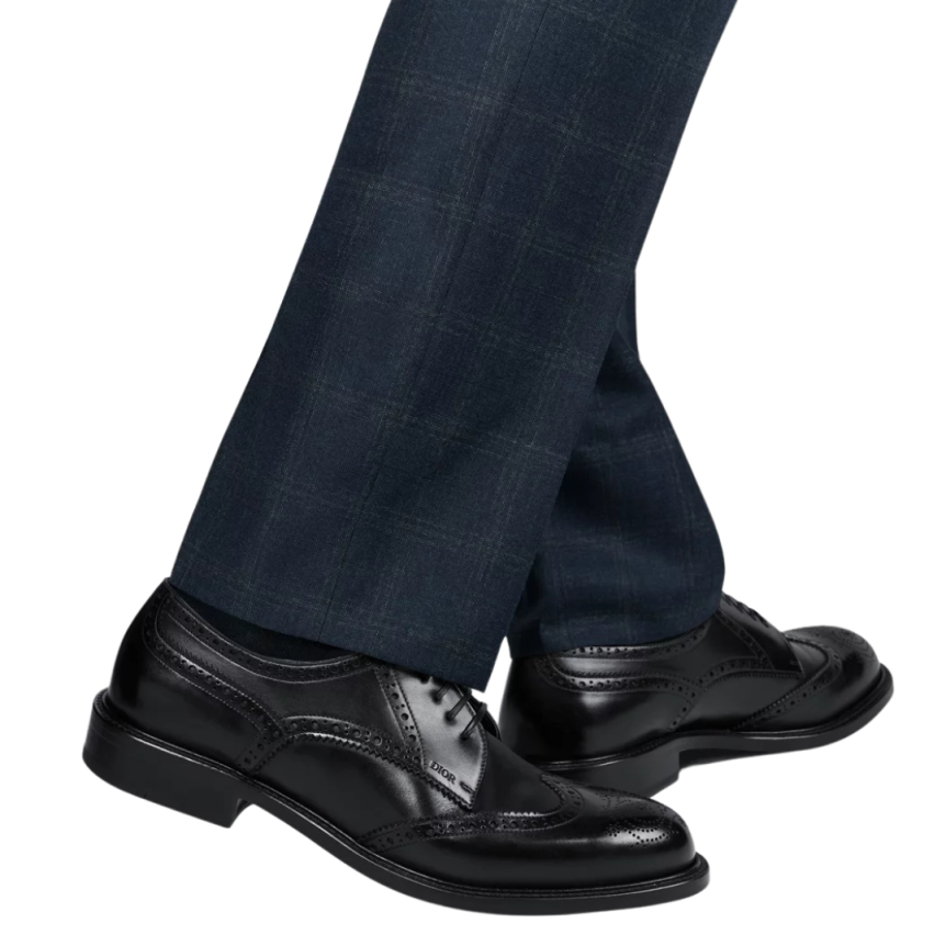 Derby brogue Dior Embassy Cuir veau patiné noir bout fleuri