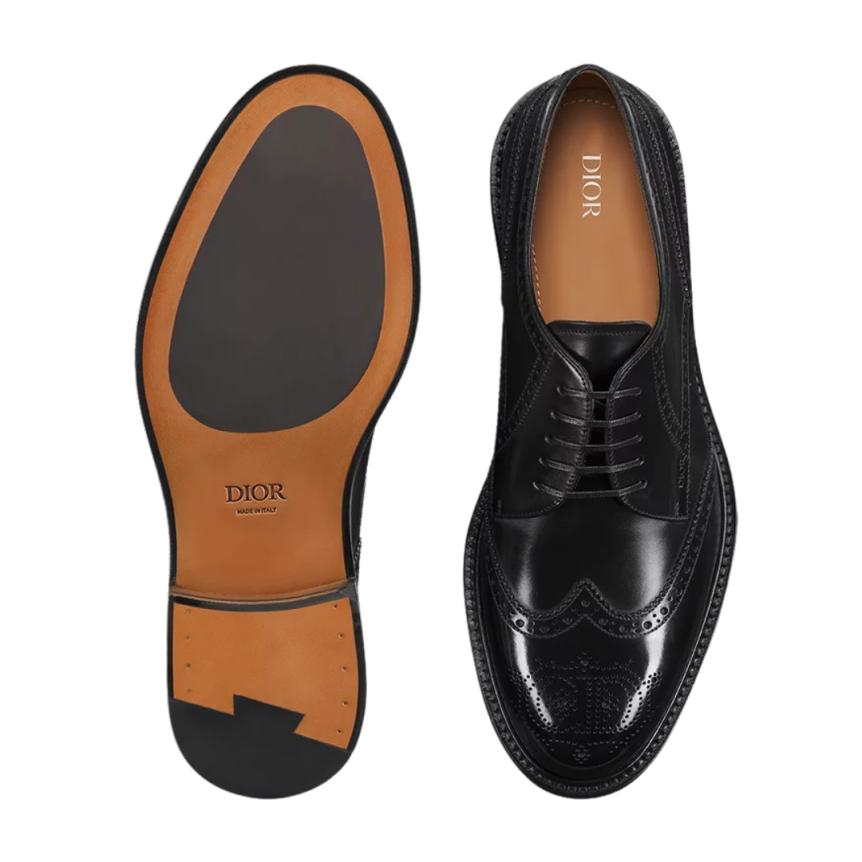 Derby brogue Dior Embassy Cuir veau patiné noir bout fleuri