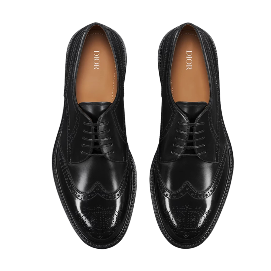 Derby brogue Dior Embassy Cuir veau patiné noir bout fleuri