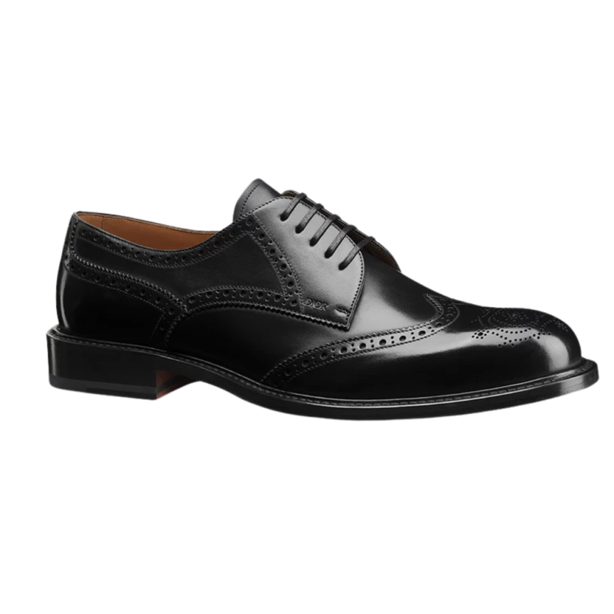 Derby brogue Dior Embassy Cuir veau patiné noir bout fleuri