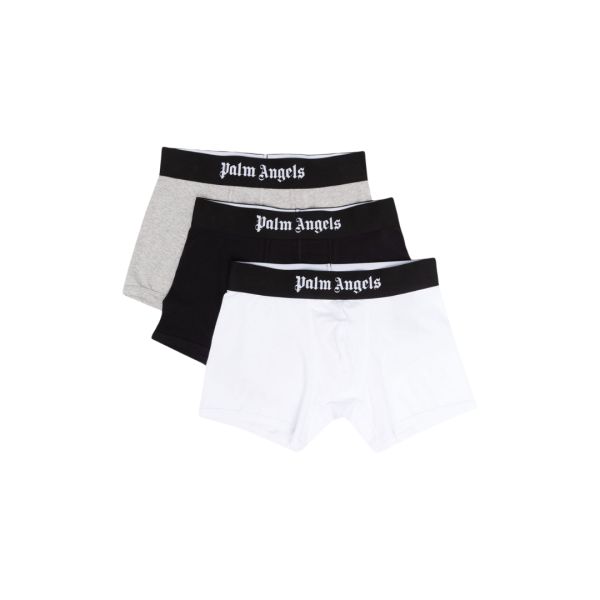 Lot 3 caleçons PALM ANGELS boxer coton noir blanc gris bande logo