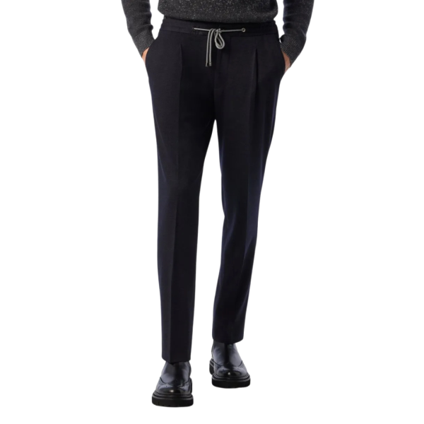 Pantalon jogging CORNELIANI jersey laine bleu marine cordon taille