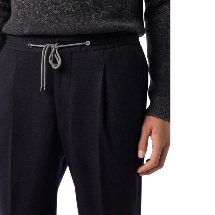 Pantalon jogging CORNELIANI jersey laine bleu marine cordon taille