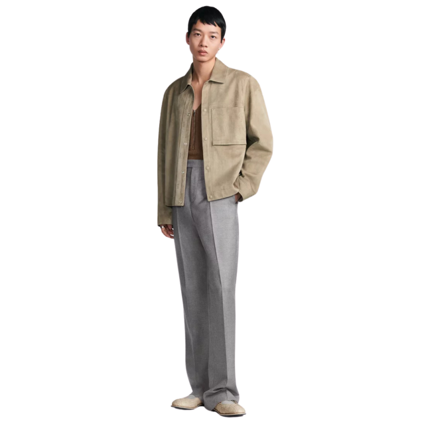 Blouson Cuir d'agneau suédé beige poche