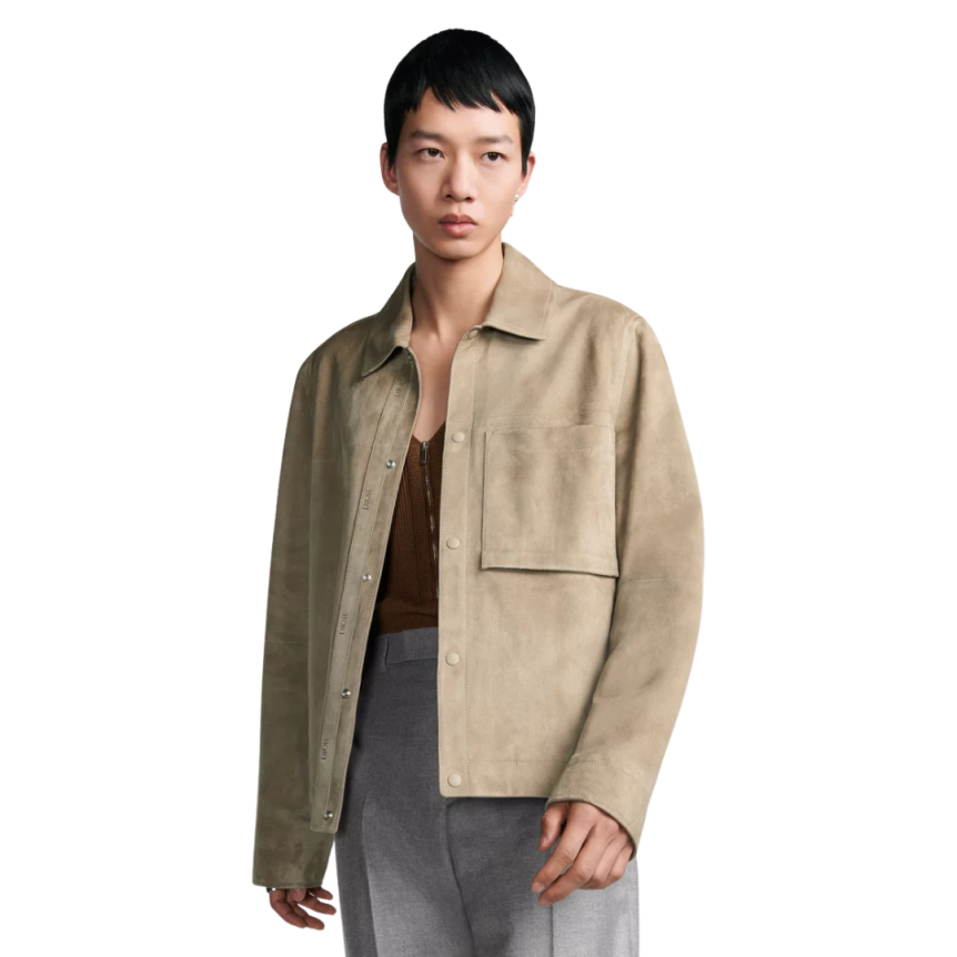 Blouson Cuir d'agneau suédé beige poche
