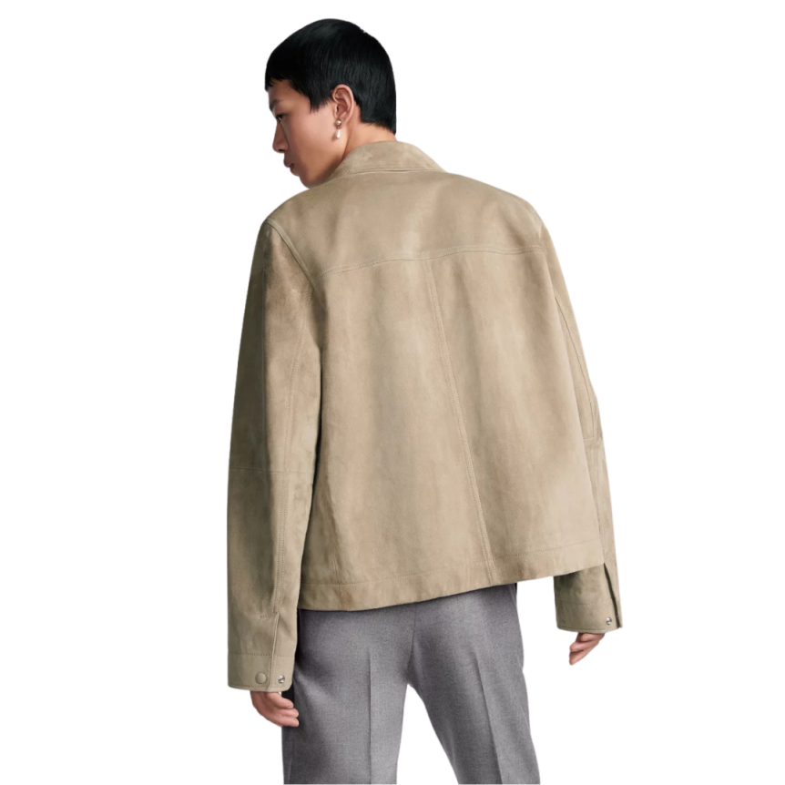 Blouson Cuir d'agneau suédé beige poche