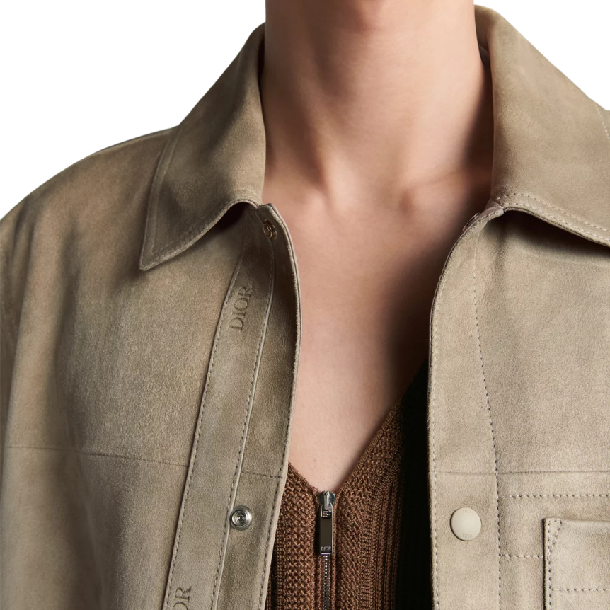 Blouson Cuir d'agneau suédé beige poche
