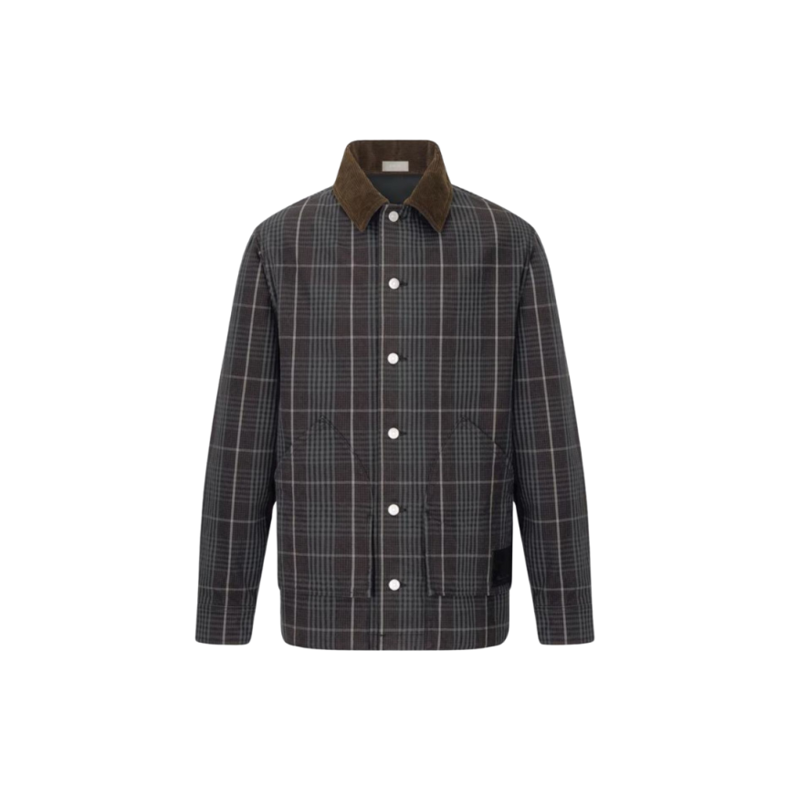 DIOR Surchemise coton carreaux bleu col velours cotelé marron