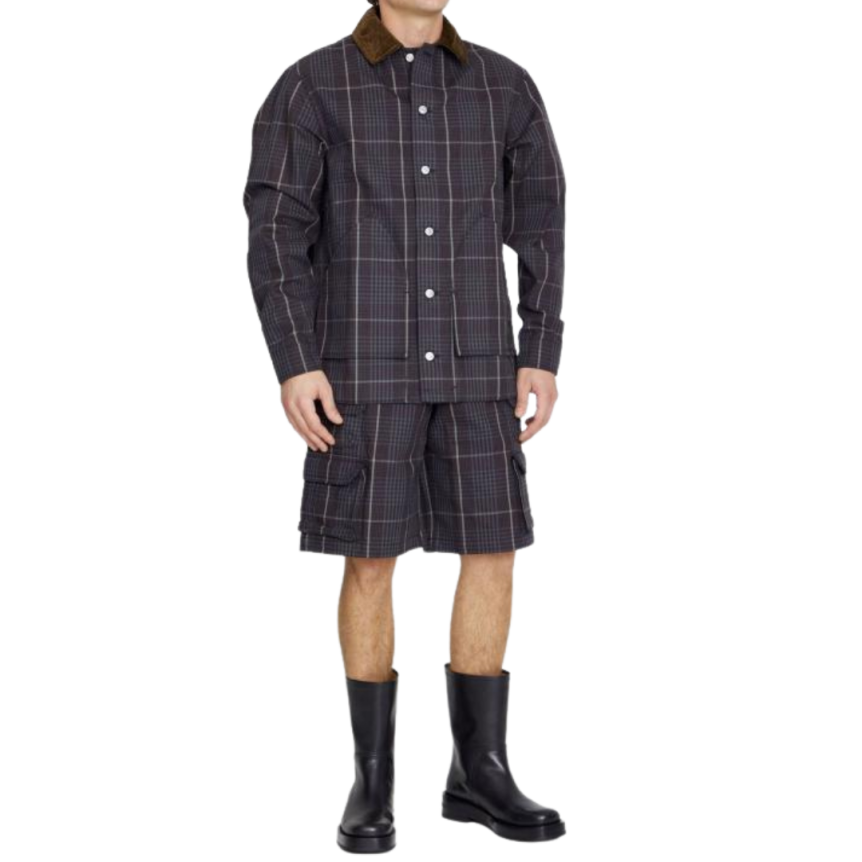 DIOR Surchemise coton carreaux bleu col velours cotelé marron