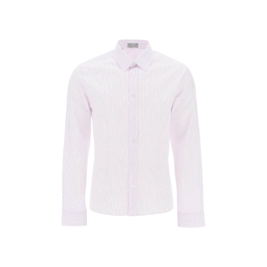 DIOR Chemise manche longue coton blanc fines rayures rose