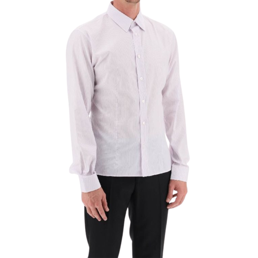 DIOR Chemise manche longue coton blanc fines rayures rose