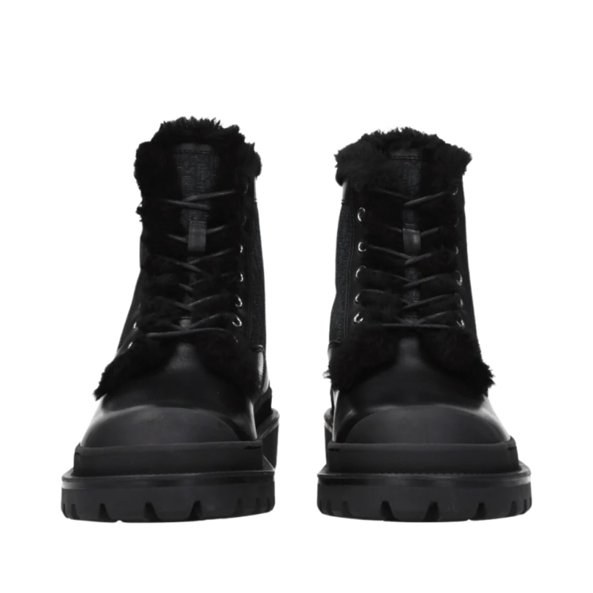 Bottines DIOR Explorer cuir noir lacets toile jacquard noir