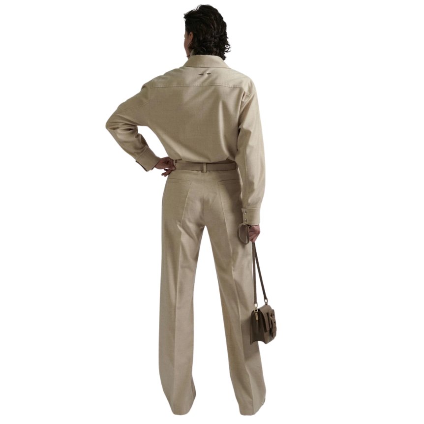 Combinaison pantalon BARBARA BUI laine flanelle sable col chemise ceinture