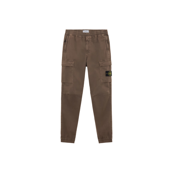 Pantalon cargo STONE ISLAND sergé de coton bio noisette délavé bas élastique