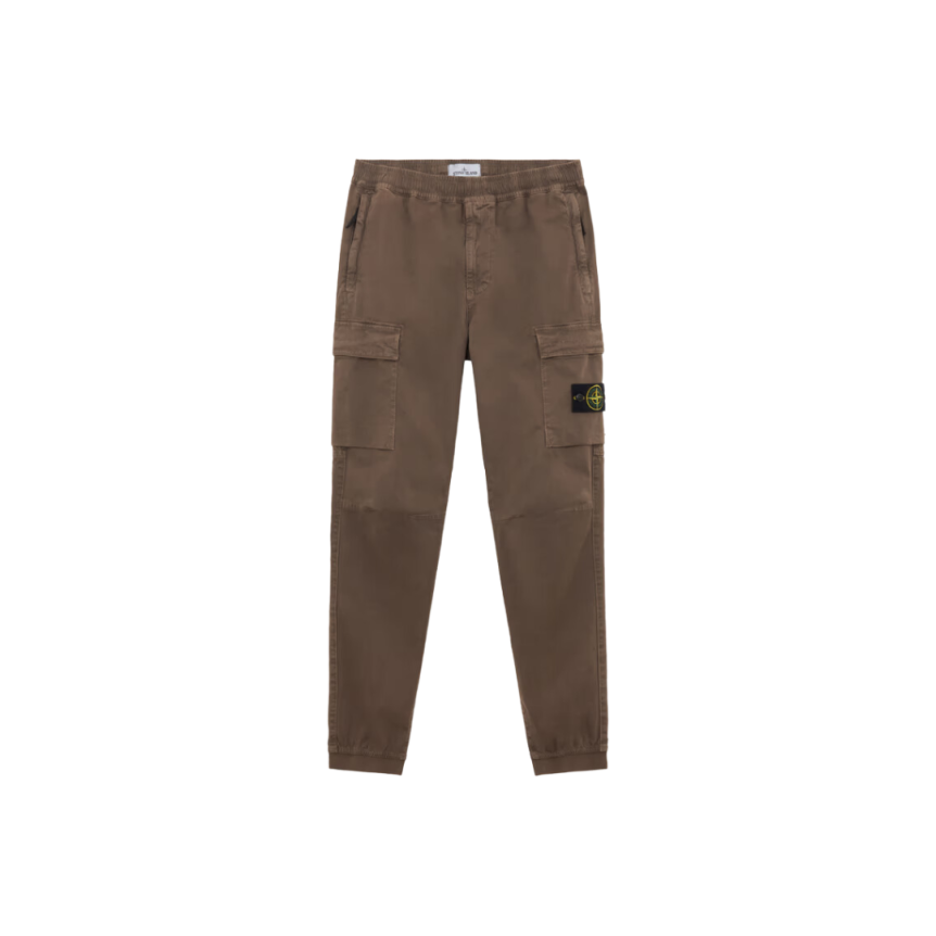 Pantalon cargo STONE ISLAND sergé de coton bio noisette délavé bas élastique