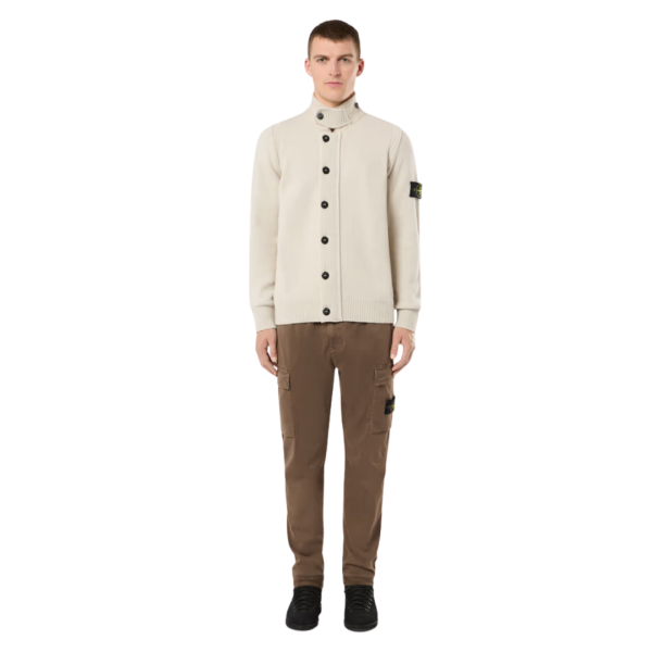 Pantalon cargo STONE ISLAND sergé de coton bio noisette délavé bas élastique