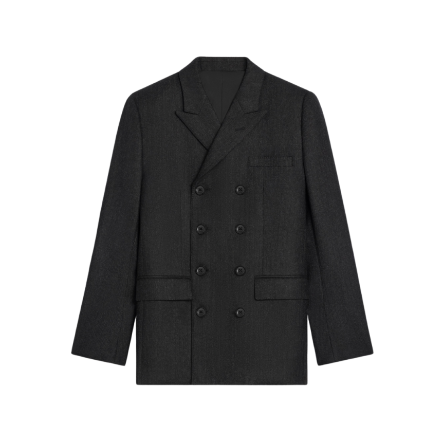 veste CELINE Carnaby Défilé flanelle laine gris anthracite fine rayures craie