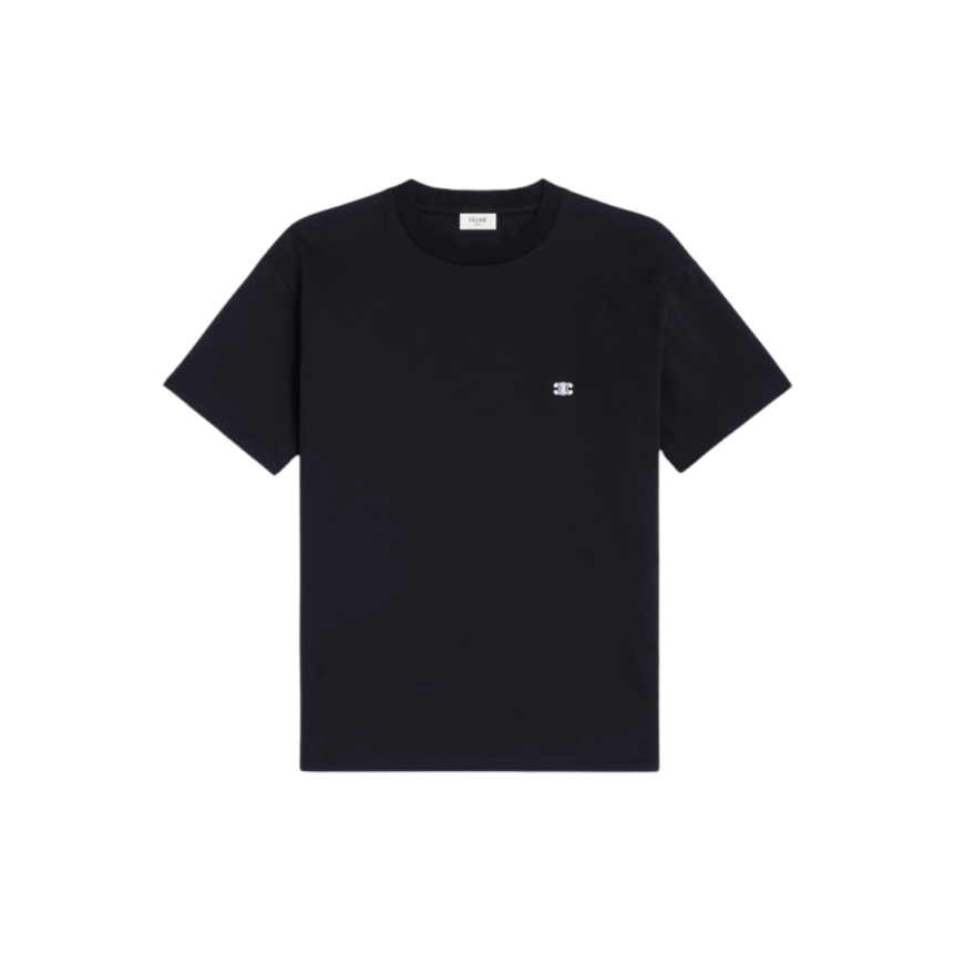 T-shirt CELINE col rond coton noir logo Triomphe blanc