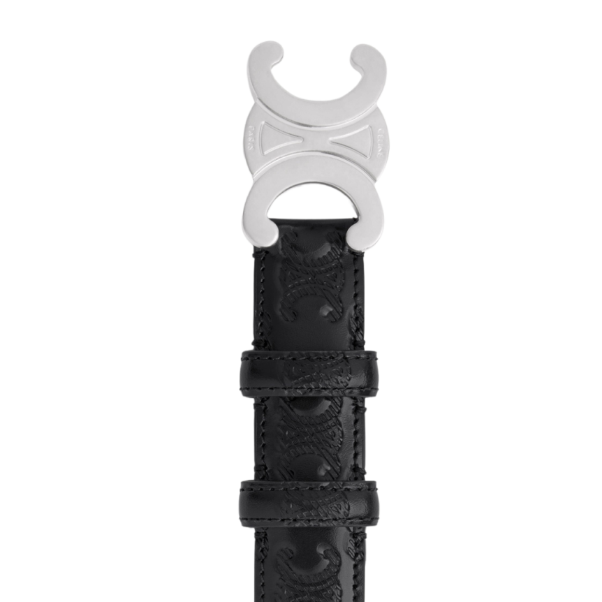 Ceinture CELINE Triomphe cuir taurillon noir boucle argent