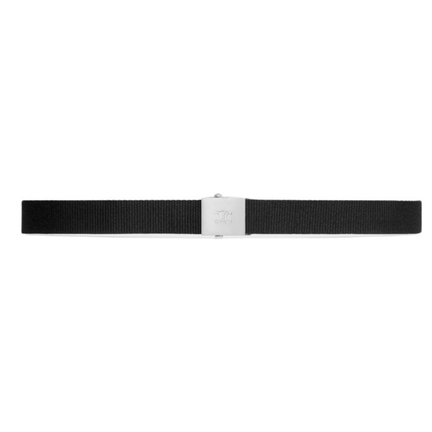 Ceinture CELINE Skater toile noir plaque métal triomphe argent