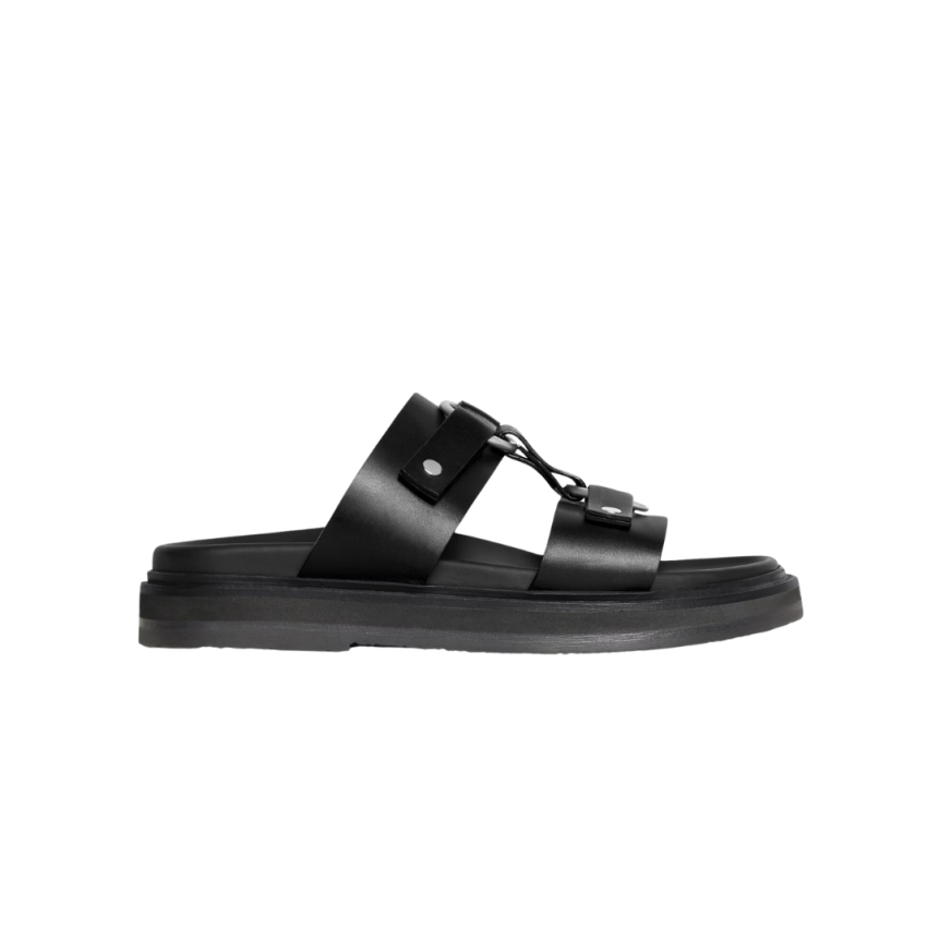 Sandales CELINE Tippi cuir veau noir chaine boucle argent