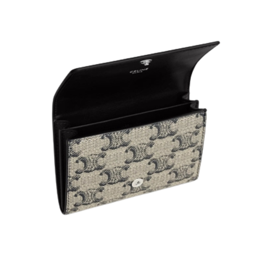 Porte-cartes CELINE toile Triomphe marron cuir veau noir