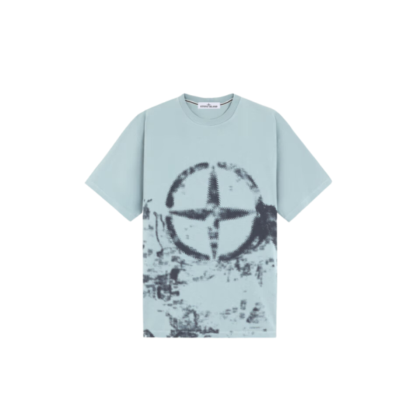 T-shirt STONE ISLAND col rond coton vert gris Print Tee boussole