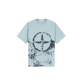 T-shirt col rond coton gris vert Print Tee boussole