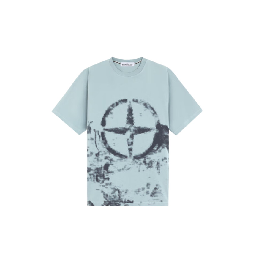 T-shirt STONE ISLAND col rond coton vert gris Print Tee boussole
