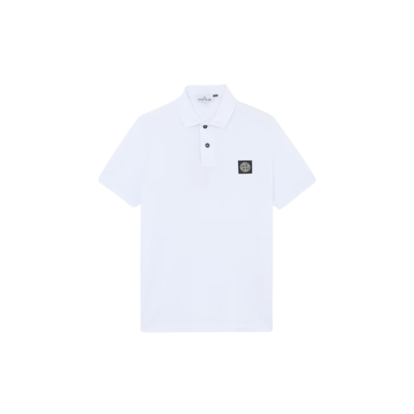 Polo STONE ISLAND manche courte coton stretch blanc logo Rose des Vents