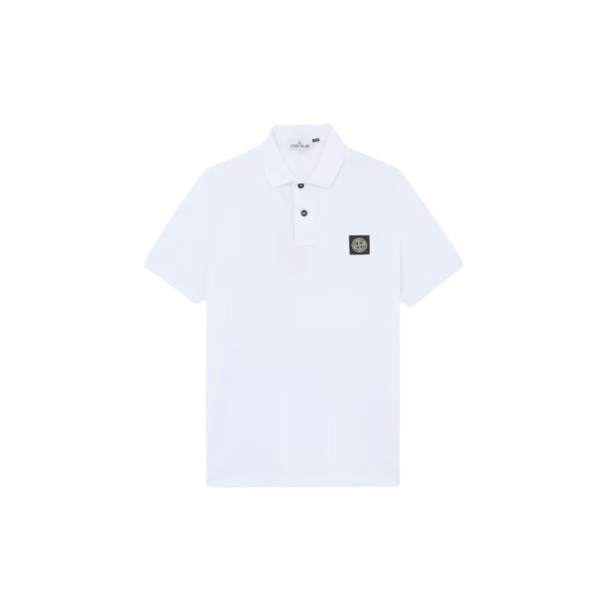 Polo STONE ISLAND manche courte coton stretch blanc logo Rose des Vents