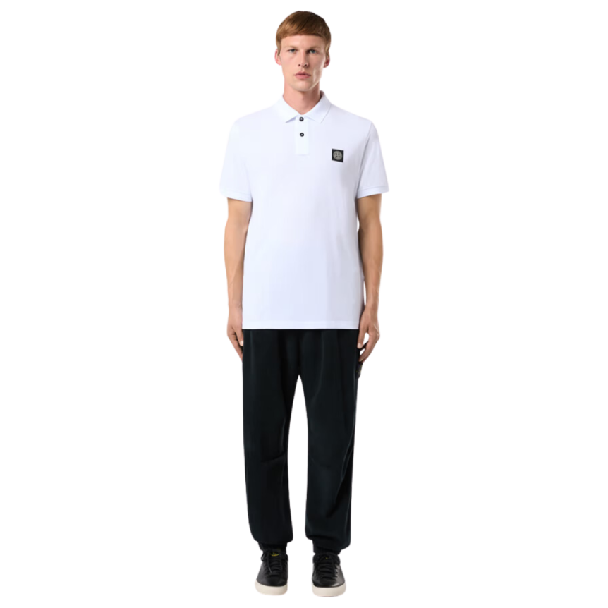Polo STONE ISLAND manche courte coton stretch blanc logo Rose des Vents