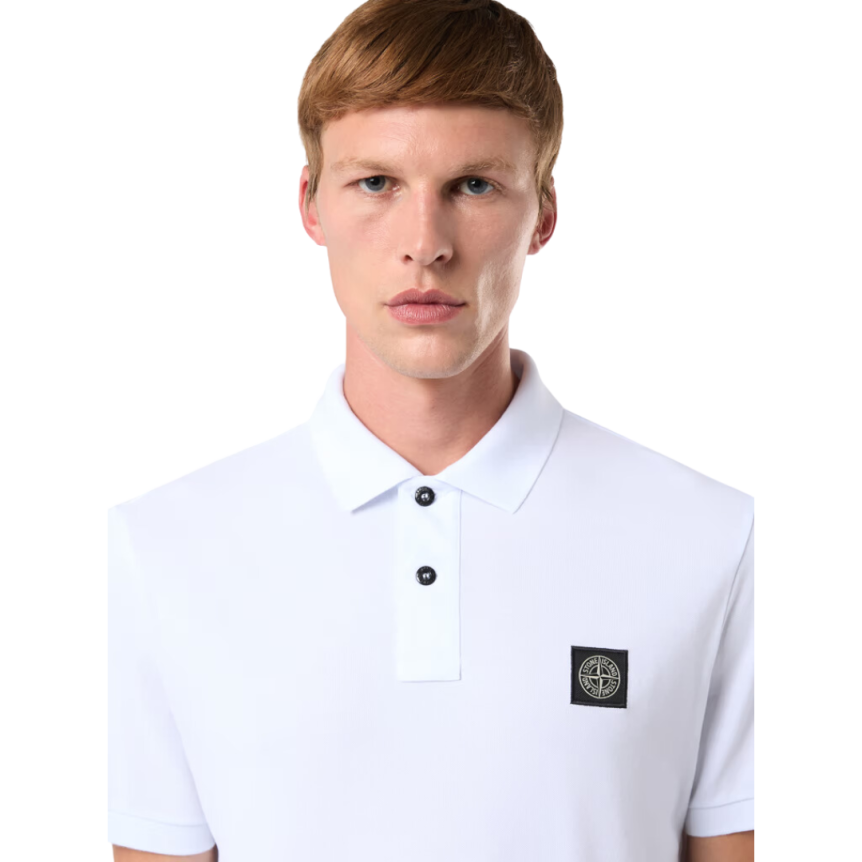 Polo STONE ISLAND manche courte coton stretch blanc logo Rose des Vents