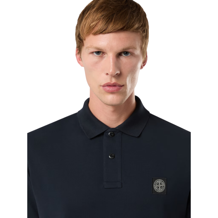 Polo STONE ISLAND manche courte coton stretch bleu marine logo Rose des Vents