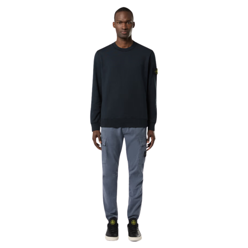 Sweat-shirt STONE ISLAND ras-du-cou coton molletonné côtelé bleu marine