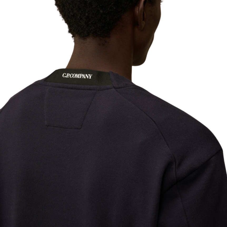 Sweat-shirt CP COMPANY ras du cou coton tissage diagonal bleu marine