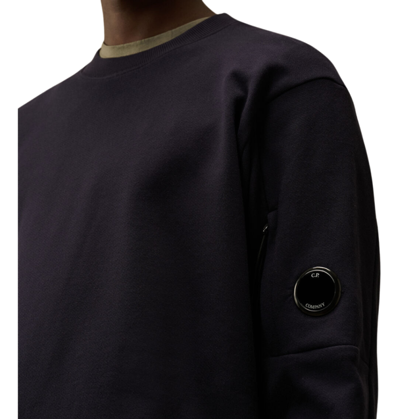 Sweat-shirt CP COMPANY ras du cou coton tissage diagonal bleu marine