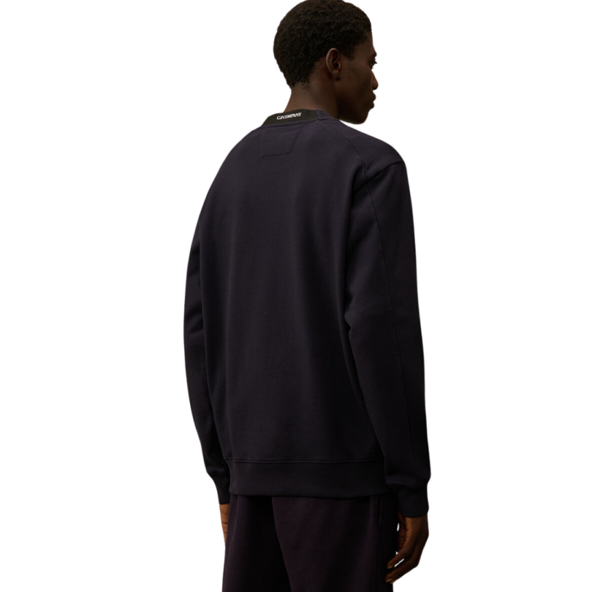 Sweat-shirt CP COMPANY ras du cou coton tissage diagonal bleu marine