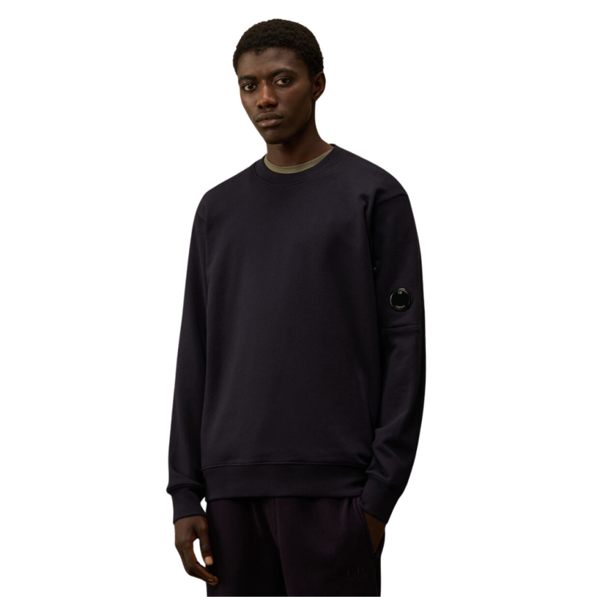 Sweat-shirt CP COMPANY ras du cou coton tissage diagonal bleu marine