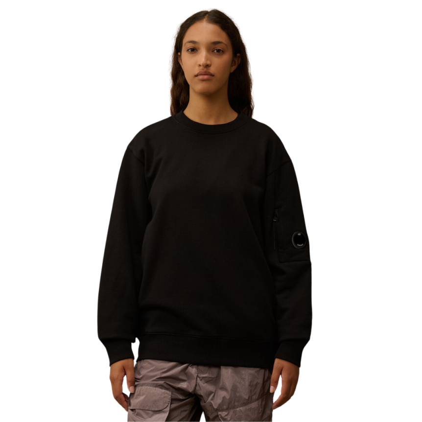 Sweat-shirt CP COMPANY ras du cou coton tissage diagonal noir