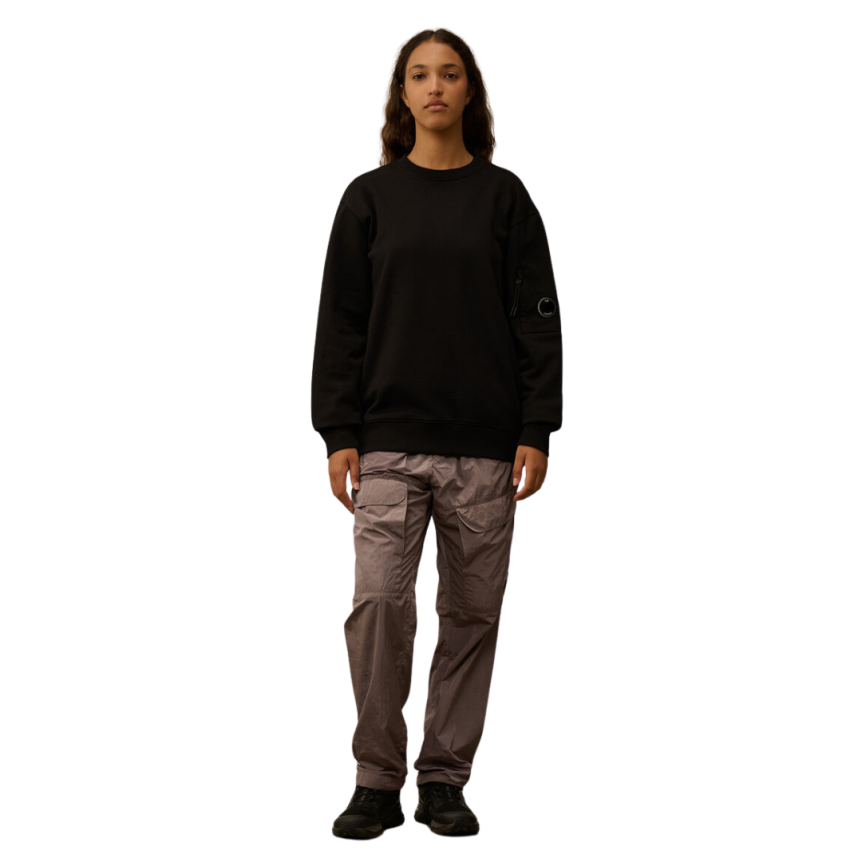 Sweat-shirt CP COMPANY ras du cou coton tissage diagonal noir