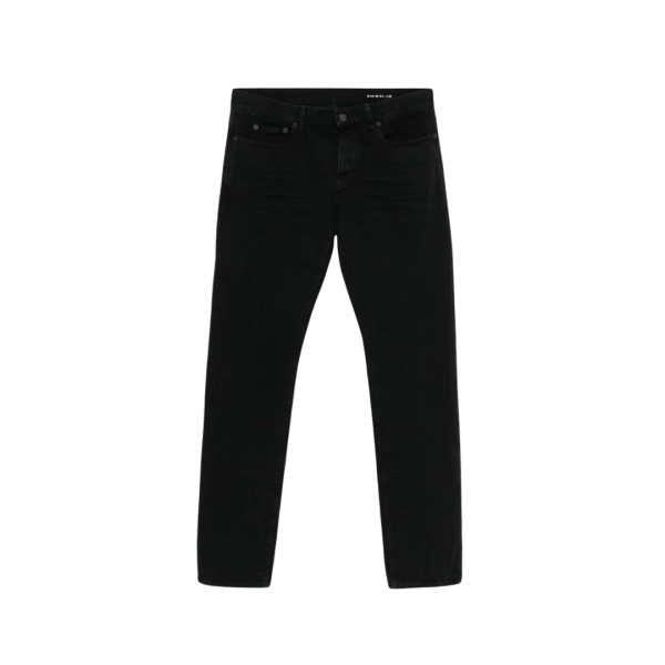 Jeans slim SAINT LAURENT coton denim noir délavé plaque cuir noir