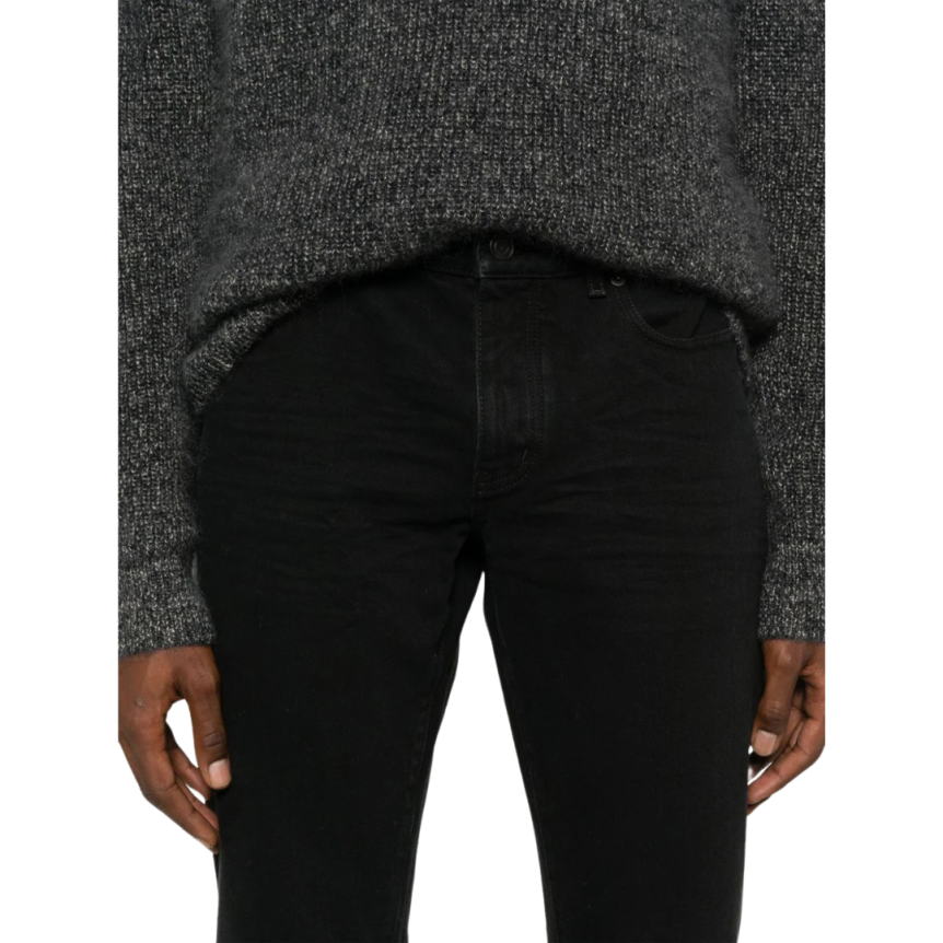 Jeans slim SAINT LAURENT coton denim noir délavé plaque cuir noir