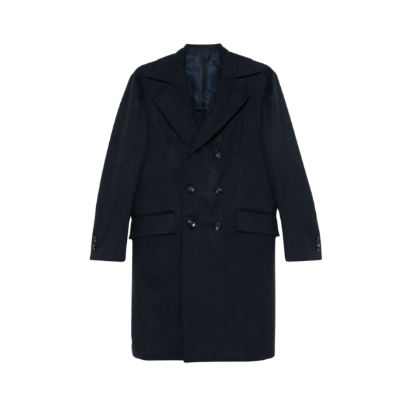 Manteau mi-long KITON croisé cachemire bleu marine