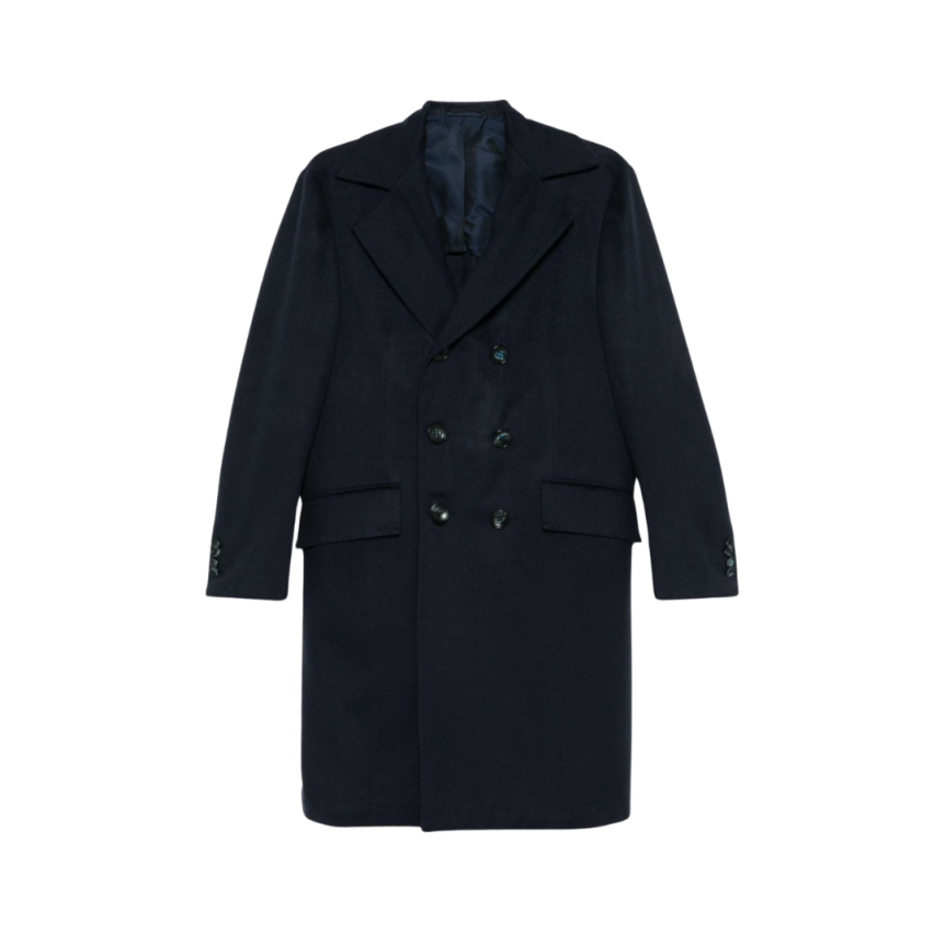 Manteau mi-long KITON croisé cachemire bleu marine