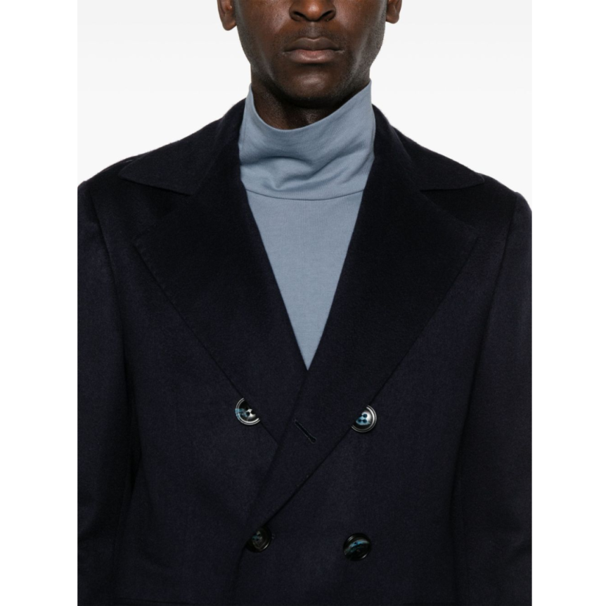 Manteau mi-long KITON croisé cachemire bleu marine