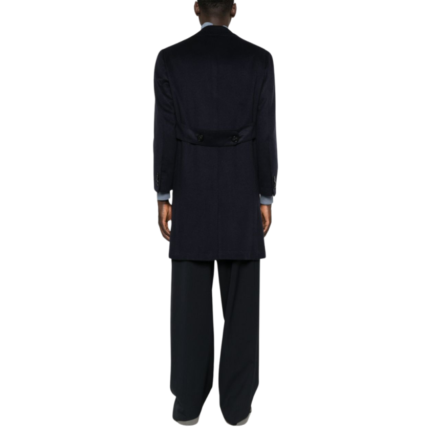 Manteau mi-long KITON croisé cachemire bleu marine