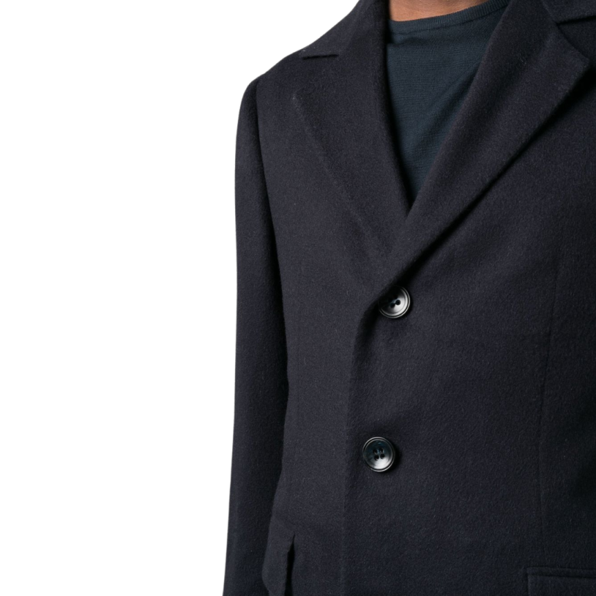 manteau mi-long revers cranté cachemire bleu marine KITON