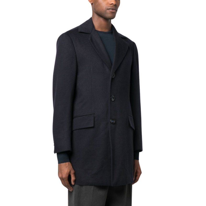 manteau mi-long revers cranté cachemire bleu marine KITON